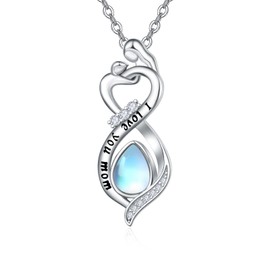 KINGWHYTE Mother and Child Necklace 925 Sterling Silver Infinity Necklace Moonstone Pendant Necklace Jewellery Gifts for Women Ladies Girls Mum Daughter, Sterling Silver, Moonstone
