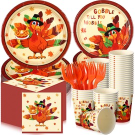 Sliner 180 Pcs Thanksgiving Disposable Plates and Napkins Sets, Fall Theme Thanksgiving Party Supplies for Thanksgiving Party Decorations, Serves 30 Guests(Classic Turkey)