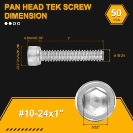 DTGN #10-24x1" Socket Head Cap Screws Bolts - 50Pack - Good for Road Bicycle, Mountain Bike, Auto, Motorcycle - 304 Stainless Steel Hex Head Metric Screws - Silver