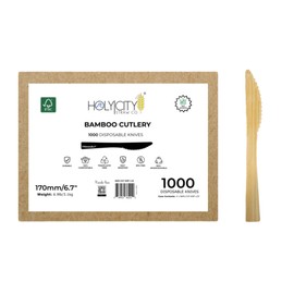 Holy City Straw Co. Bamboo Knives | 1,000ct. | 6.7” | Biodegradable Utensils | Compostable & Plastic-Free | Great for the Foodservice & Hospitality Industry, To-Go Meals or Events