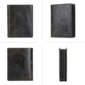 BULLCAPTAIN Men's Retro Leather Wallets with Large Capacity with RFID Function for Safe QB027YL (Forest Green)