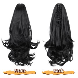 Ponytail Extension 16 Inch Claw Clip Pony Tails Hair Extensions Soft Natural Looking Synthetic Clip in Ponytail Black Ponytail Extension for Women