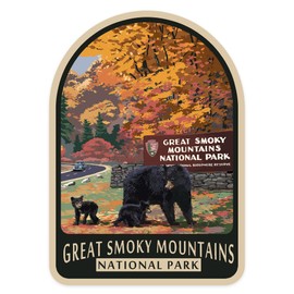 Die Cut Sticker Great Smoky Mountains National Park, Park Entrance and Bear Family, Contour Vinyl Sticker 1 to 3 inches (Waterproof Decal for Cars, Water Bottles, Laptops, Coolers), Small