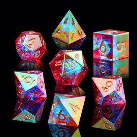 YEMEKO Laser DND Rainbow Dice Set Dungeons and Dragons Dice with Iridescent Iconic Coating, Polyhedral Dice with Resin Sharp Edge for RPG, MTG Table Games （red Sunset）