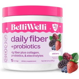 Belli Welli Suplemento diario de fibra en polvo con colágeno, probióticos y electrolitos Favorece la salud digestiva, el equilibrio intestinal y la desinflamación Frutos del bosque 16 porcione