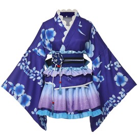 GRACEART Japanese Yukata Kimono Costume Anime Cosplay Robe (Blue,L)