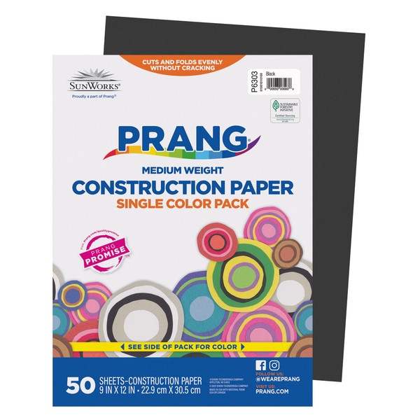 Prang Prang (Formerly SunWorks) Construction Paper, Black, 9" x 12",