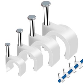 80Pcs Round Cable Clips,4mm 6mm 8mm 10mm Electrical Cable Wall Clip - Nail Clips Cable Management, Steel Nails Tacks Holder for Organizing Electric Wires Cables Line TV (White)