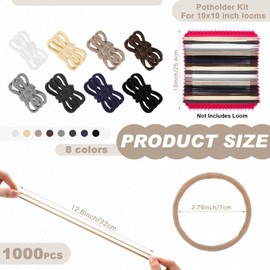 Daifunli 1000 Pcs 10 Inch Potholder Loom Loop Bulk Weaving Loop Craft Kit 8 Colors Flexible Potholder Loom Refill Elastic Colorful Weaving Kit for DIY Crafts Supplies