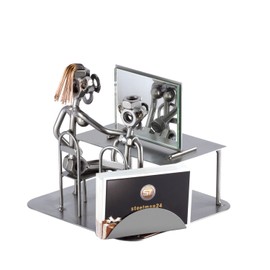 Steelman24 I Nuts and bolts sculpture Speech Therapy With Business Card Holder I Handmade ornaments I Made in Germany I I Metal figurine