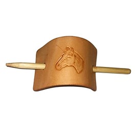 Horse Head Leather Hair Bow Stick Pony Tail Bun Holder