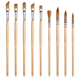 Sable Watercolour Brushes Professional, 9PCS Kolinsky Sable Brush Set with Round Pointed and Flat Wash Brushes Perfect for Watercoloir Acrylic Gouache Inks Painting