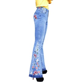 Bell Bottom Jeans for Women - High Waisted Flared Denim Pants - 70S Retro Embroidered Stretch Wide Leg Bootcut Y2k Baggy Boyfriend Jeans (Light Blue,XXL)