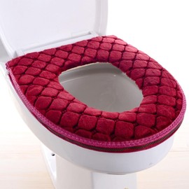 Soft Toilet Seat Cushion Washable and Comfortable Toilet Seat Cover Pads Reusable Thicker Warmer Cover Pads with Zipper (Red)