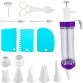 MEZOKUCEL 15Pcs Dessert Decorating Syringe Set, Dessert Decorator Plus Icing Dispenser Cupcake Filling Injector Set, Piping Syringe Kits with Nozzles Brush and Scrapers Dessert Decorating