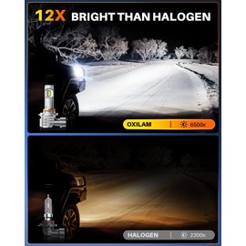 OXILAM 9006 LED Light Bulb, 12X Brighter 6500K Cool White, Anti-Flicker, 60,000Hrs Lifespan, Plug and Play, IP68, HB4 LED Light Compatible with Cars Trucks SUVs, Pack of 2
