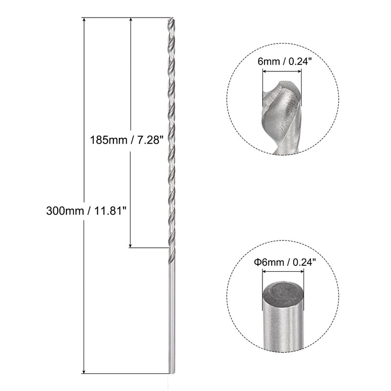 sourcing map Spiral Drill Bit Extra Long High-Speed Steel 6