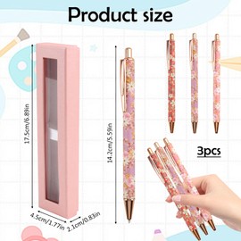 3 Pcs Floral Art Ballpoint Pens, Fancy Metal Flower Ballpoints Pens with Box, Smooth Writing Retractable Ballpoint Pen Pretty Pens for Women Girls Teacher Student Birthday Wedding Gifts