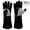 RAPICCA Welding Gloves Heat/Fire Resistant Leather For Stick,Mig,Tig,Forge,BBQ,Grill,Fireplace,Wood Stove,Furnace,Oven,Pot Black