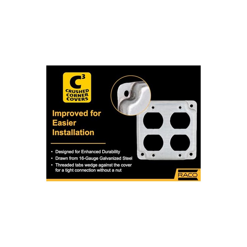 Hubbell-Raco 907C 2 Duplex Receptacles 4-Inch Square Exposed Work Cover,