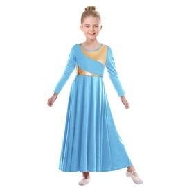 ZYACTU Girls Praise Dance Dress Metallic Block Irregular Liturgical Worship Church Choir Costumes Lyrical Dress Tag 140,Light Blue