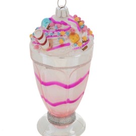 Kurt Adler Milkshake Glass Ornament Dessert Food Strawberry Vanilla Ice Cream Candy Diner