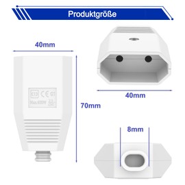 Oblinple 4 Pieces Euro Coupling, Flat Plug Coupling 250 V IP20, Rubber Euro Plug, Colour for Schuko Plug, Coupling with Kink Protection, Flat Schuko Sockets, Protective Contact Blade Connector (4