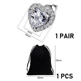 1 Pair of Women's Earrings, Silver Heart-Shaped Earrings, Cubic Zirconia Earrings, Hypoallergenic Silver Earrings, Gift for Women, Suitable for Weddings and Anniversaries