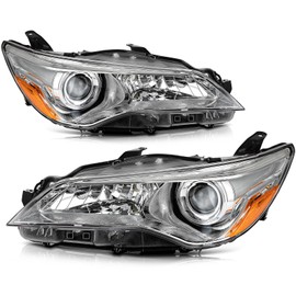 LBRST Headlight Assembly for Toyota Camry 2015-2017 Clear Lens Chrome Housing Amber Reflector Driver and Passenger Side Headlamp