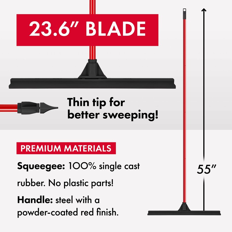 Heavy-Duty Floor Squeegee - Large 24" Wide Blade & 55"
