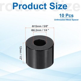 PATIKIL 10pcs M6 Aluminium Spacers, 1/4" ID x 5/8" OD Round Standoff Spacer, Non-Threaded Metal Spacers for 1/4" M6 Screws Bolts, Black 1/2" Length