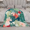 Tropical Throw Blanket Green Palm Leaves Pink Flowers Pattern Soft