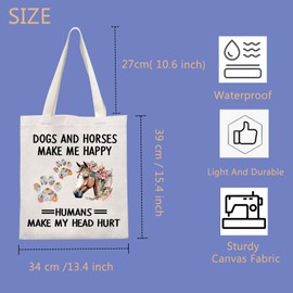 FUNYSO Dogs And Horses Make Me Happy Gift Dogs Lover Horses Lover Gift Animal Inspired Gift Tote Bag (Dogs And Horses UK)