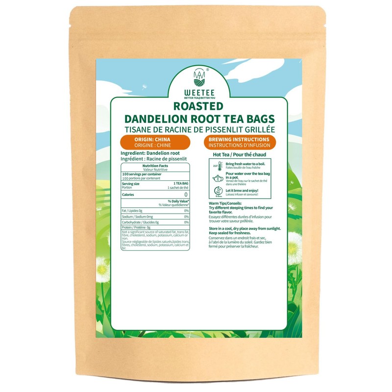 WT WEETEE Roasted Dandelion Root Tea Bags, 100 Count Dandelion
