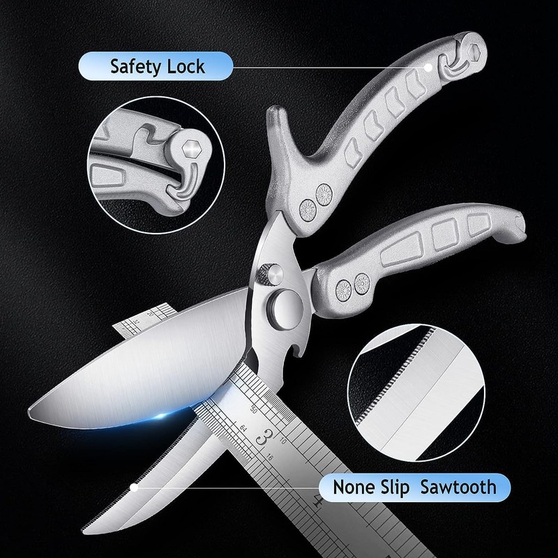 DRAGON RIOT Poultry Shears, Sharp Kitchen Scissors Heavy Duty, Silver
