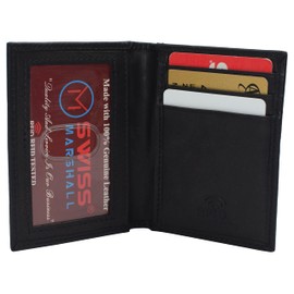 RFID Blocking Slim Card Wallet Bifold Card Case Genuine Leather Front Pocket Wallet Minimalist Credit Card Holder (Black)