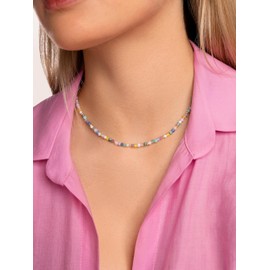 SINGULARU - Altea Colors Necklace - Stainless Steel Necklace with 18 Carat Gold Plating - Necklace with Natural Stones - Length 35 cm + 5 cm - Jewellery for Women, Gold, No Gemstone