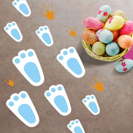 6 Sheet Easter Bunny Footprints for Floor Easter Bunny Footprints Blue Wood Floor Footprints Clings Decals Stickers for Easter Home Party Decorations