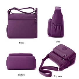Shilanmei Womens Shoulder Bag with Multi Pocket - Nylon Crossbody Bag Waterproof Tote Handbag for Casual, Lightweight Travel Purse Messenger Bag for Sport Hiking Daily Use (Purple)