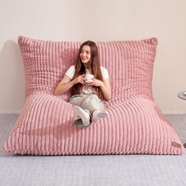 HABUTWAY 4-in-1 Bean Bag Chair, Convertible Chair with High-Density Memory Foam Filling & Machine Washable Cover, Giant Bean Bag Chair for Adults (Pink)