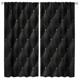 Black Gold Window Curtains,Luxury Black Leather Texture Print Blackout Window Door Curtains for Bedroom Living Room Decor W42xL45in