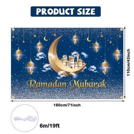 IWTBNOA Ramadan Decoration, Extra Large Ramadan Mubarak Background Banner, XXL Ramadan Kareem Banner, Eid Mubarak Background Banner, Muslim Festival Party Background for Ramadan Decoration (180 x 110