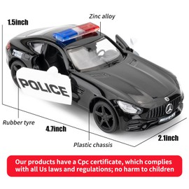 BDTCTK 1/36 Scale Benz AMG GTs Police Car Model, Zinc Alloy Die-Cast Pull Back Vehicles Kid Toys for Boy Girl Gift