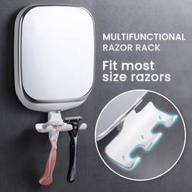 TAILI Shower Mirror Fogless for Shaving, Anti Fog Shaving Mirror with Razor Holder NO-Drilling,Removable,Shatterproof & Waterproof,Wall Mounted Bathroom Accessories with Powerful Suction(White)