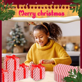 Cholemy 100 Pieces Christmas Gift Boxes with Lids 4 x 4 x 4 Inch Gift Box Xmas Candy Cane Stripe Design Ornament Gift Boxes with Red Ribbons for Christmas Party Favor Decor