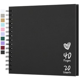 Hiwhy Photo Album Scrapbook 20.5 x 20.5 cm 20 Sheets DIY Scrapbook Hard Kraft Paper Baby Memory Book Family Birthday Wedding Anniversary Scrapbook, Black