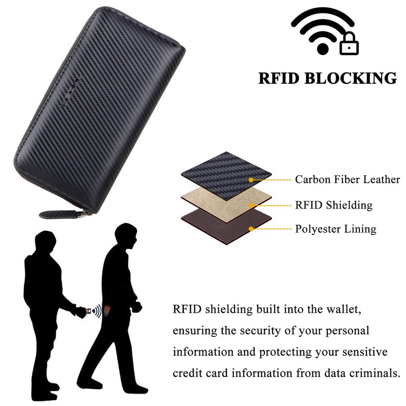 VISOUL Leather Long Zipper Cash Wallets for Men with RFID