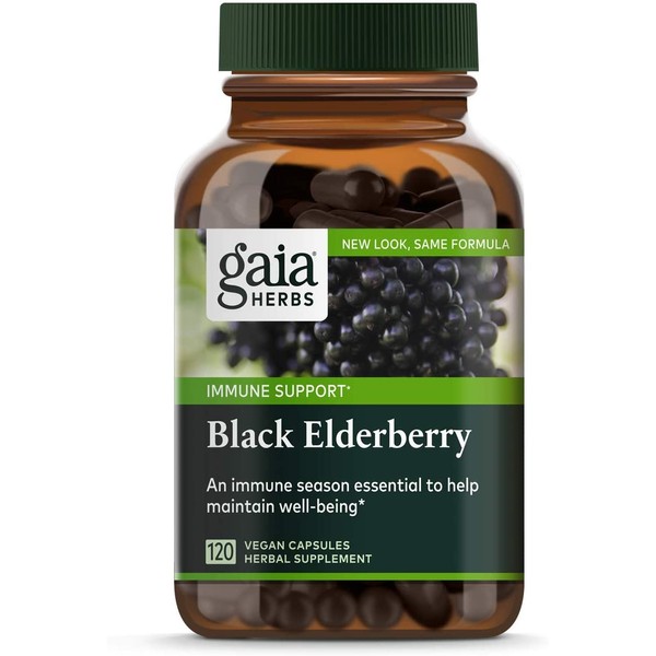 Gaia Herbs, Black Elderberry, Organic Sambucus Elderberry Extract for Daily Immune and Antioxidant Support, Vegan Powder Capsules, 120 Count (Pack of 1)