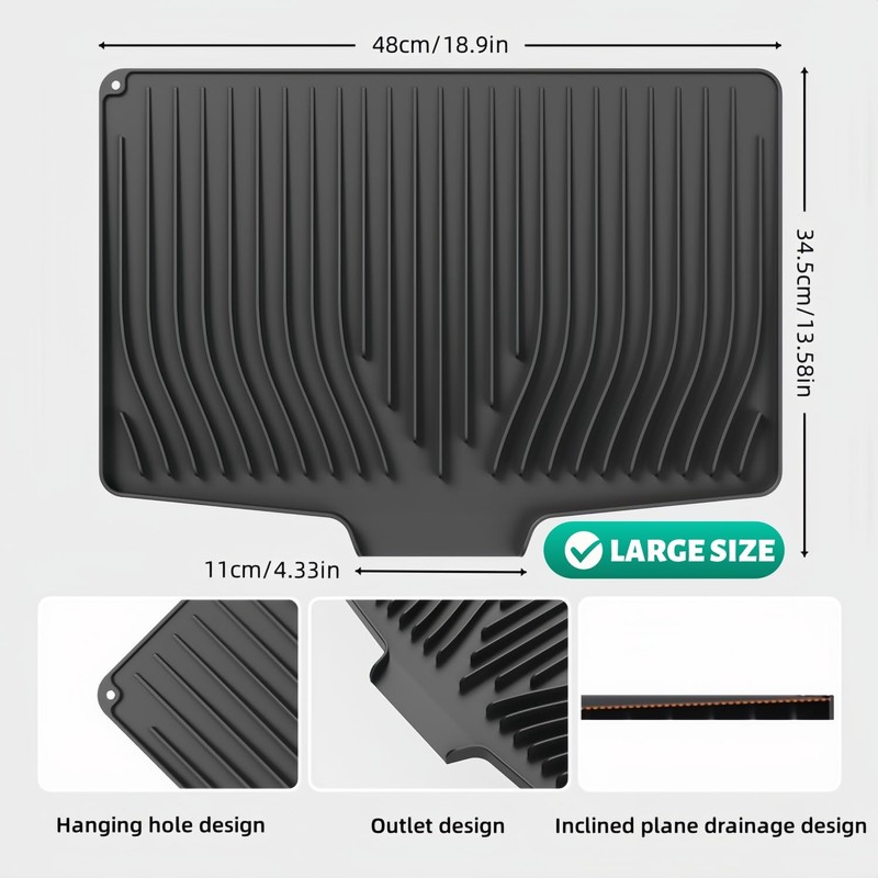 CIEO Silicone Dish Drying Mat for Kitchen Counter, Slope Fast