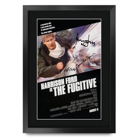 HWC Trading The Fugitive The Actors Harrison Ford Tommy Lee Jones Gifts Printed Poster Autograph Picture for Film Memorabilia Fans - A3 Framed
